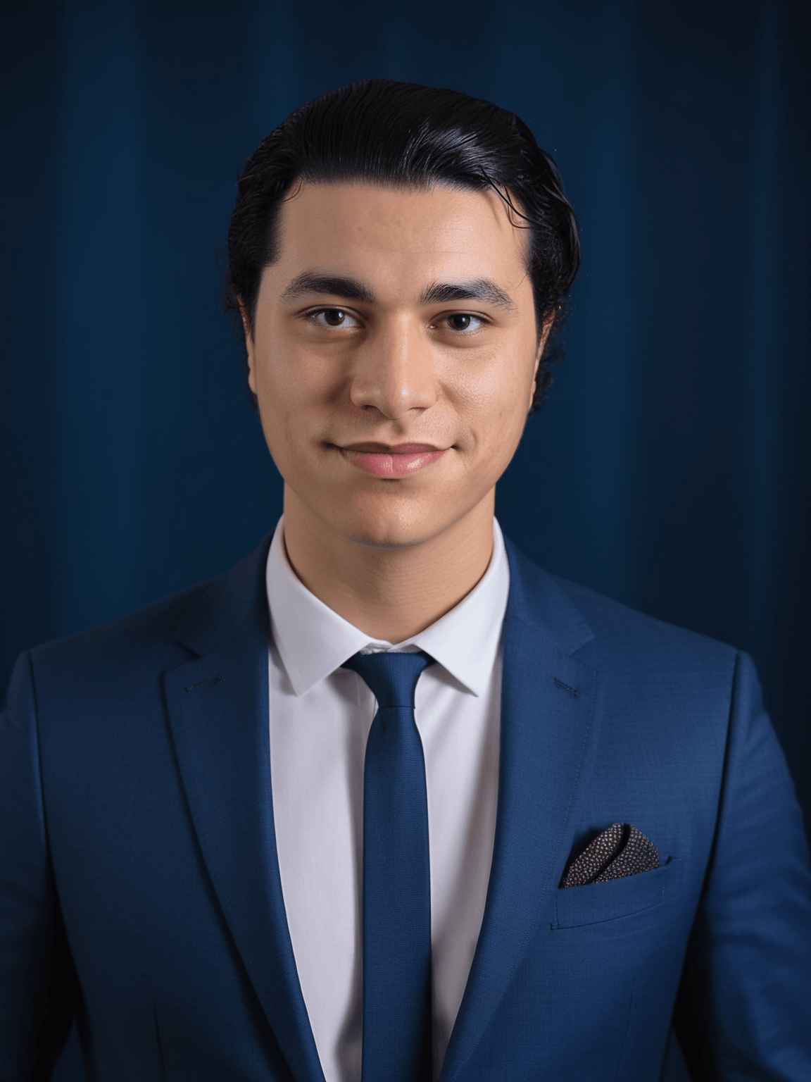 photo ia professionnelle fond bleu homme costume bleu fonce